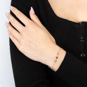 9ct Yellow Gold Red And Pink Heart 25cm Anklet