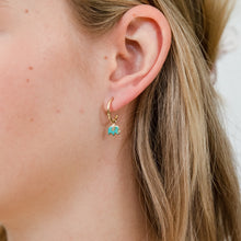 Load image into Gallery viewer, 9ct Yellow Gold Green Elephant Dangling On Sleeper Earrings
