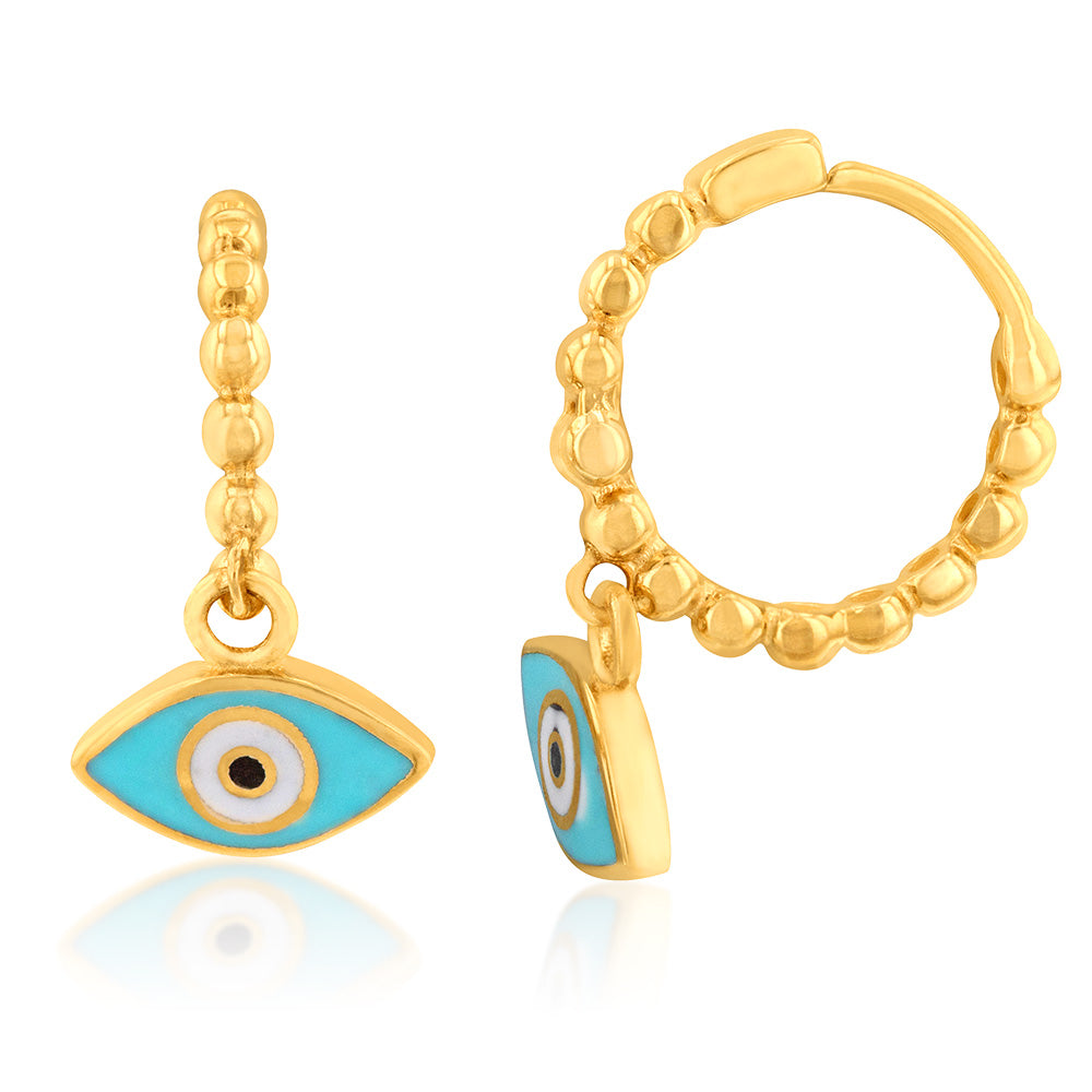 9ct Yellow Gold Evil Eye On Fancy Sleeper Earrings