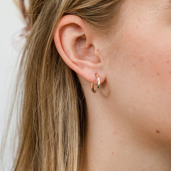 9ct White And Yellow Gold Two Tone Double Side Diamond Cut 10mm Hoop Earrings