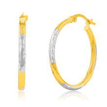 Load image into Gallery viewer, 9ct White And Yellow Gold Two Tone Double Side Diamond Cut 20mm Hoop Earrings