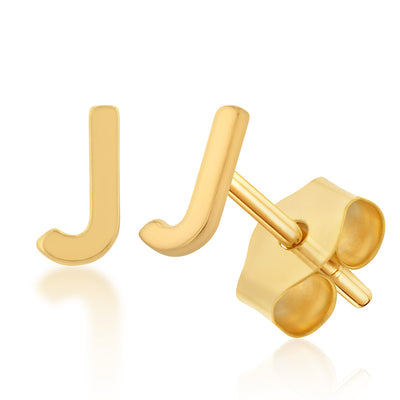 9ct Yellow Gold Mini Initial 'J' Stud Earrings main image 0