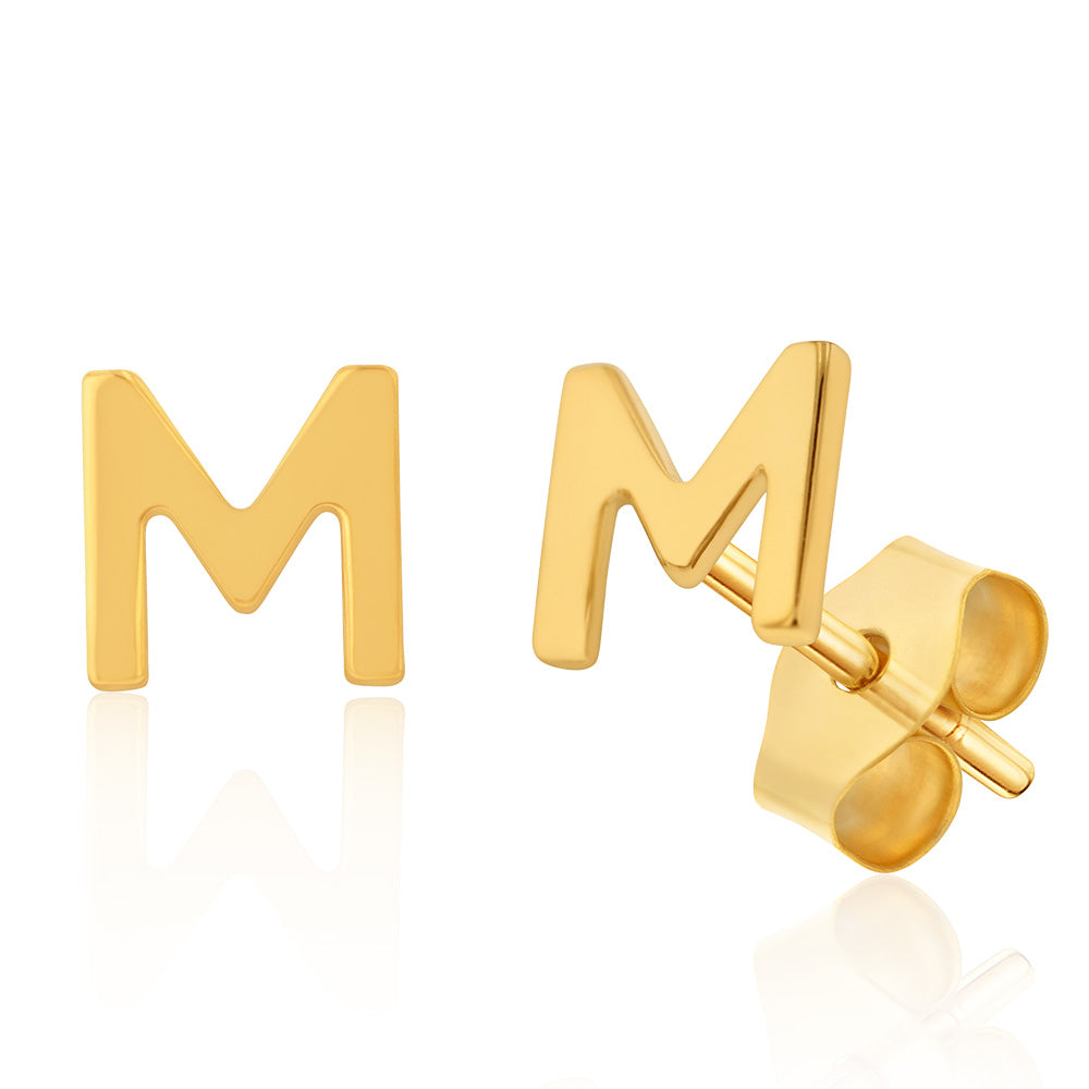 9ct Yellow Gold Mini Initial "M" Stud Earrings Shiels Jewellers