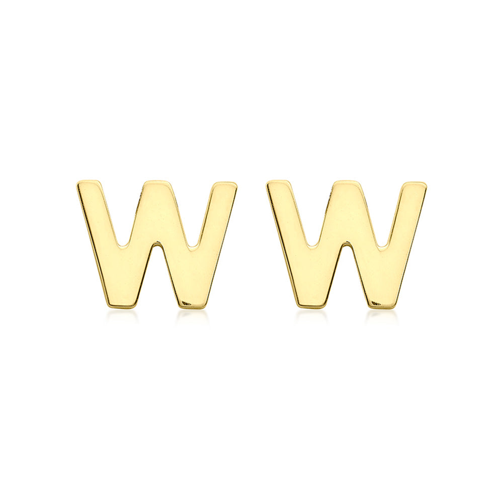 9ct Yellow Gold Mini Initial "W" Stud Earrings