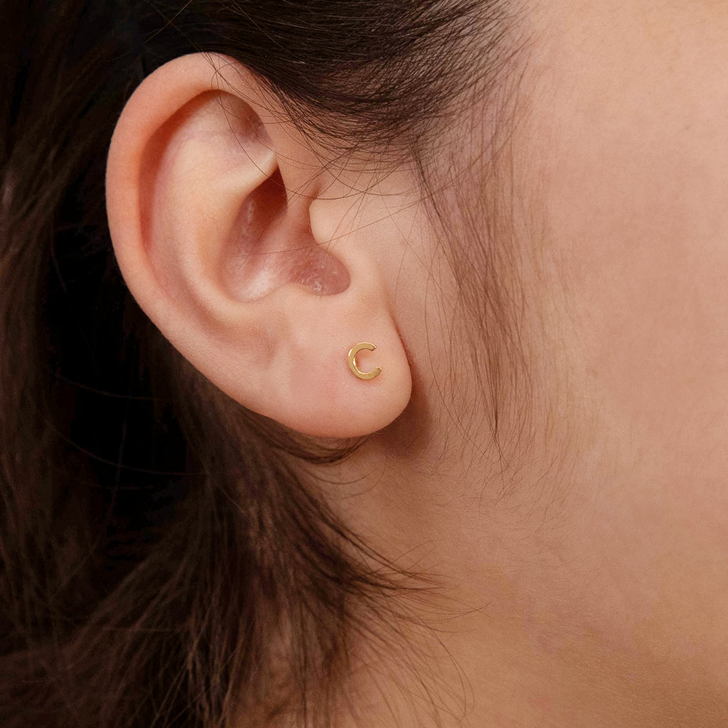 9ct Yellow Gold Mini Initial "C" Stud Earrings