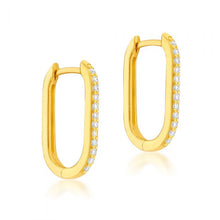 Load image into Gallery viewer, 9ct Yellow Gold CZ Rectangular Hoop Earring