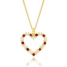 Load image into Gallery viewer, 9ct Yellow And White Gold Two Tone Red And White Open Heart Pendant