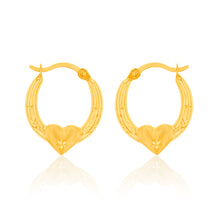 Load image into Gallery viewer, 9ct Yellow Gold Diamond Cut Heart On Hoop Earrings