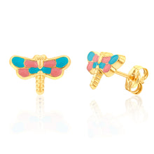 Load image into Gallery viewer, 9ct Yellow Gold Dragonfly Enamel 11X 7mm Stud Earrings