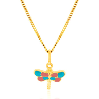 9ct Yellow Gold Dragonfly Enamel Pendant
