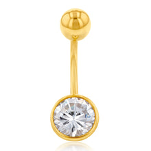 Load image into Gallery viewer, 9ct Yellow Gold Cubic Zirconia Bezel Belly Bar