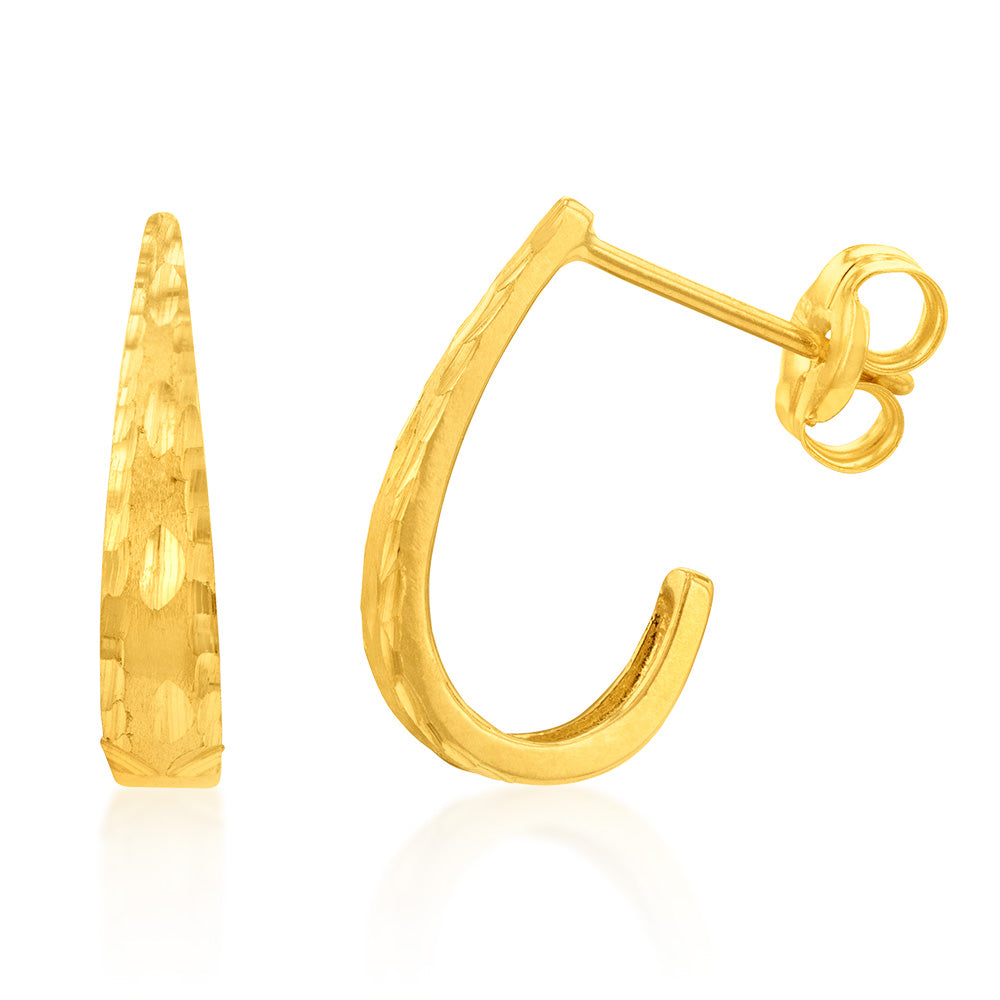 9ct Yellow Gold Diamond Cut "J" Shape Drop Earrings