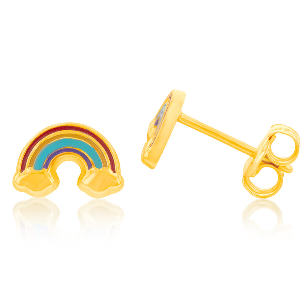 9ct Yellow Gold Rainbow Enamel Stud Earrings