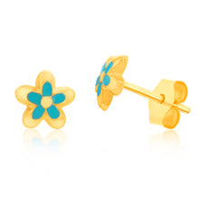 Load image into Gallery viewer, 9ct Yellow Gold Enamel 7mm Flower Stud Earrings