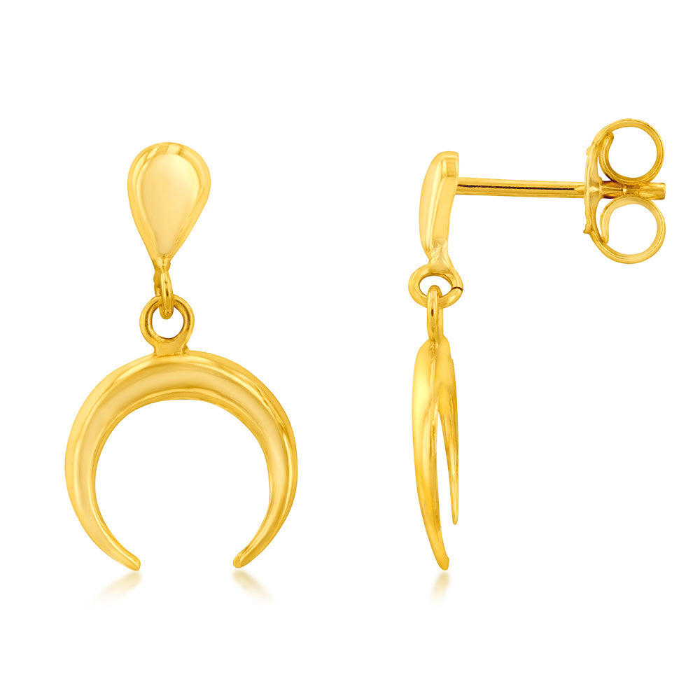 9ct Yellow Gold Half Moon Drop Earrings