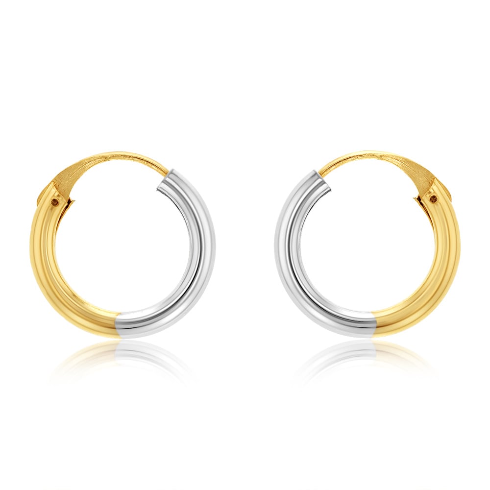 9ct White And Yellow Gold Two Tone 12mm Sleeper Earrings