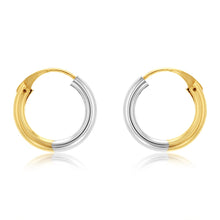 Load image into Gallery viewer, 9ct White And Yellow Gold Two Tone 12mm Sleeper Earrings