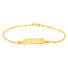 Load image into Gallery viewer, 9ct Yellow Gold Heart Cut Out ID 45 Gauge Curb 16cm Baby Bracelet