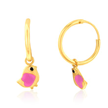 Load image into Gallery viewer, 9ct Yellow Gold Pink Bird Sleeper Earrings