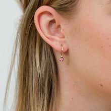 Load image into Gallery viewer, 9ct Yellow Gold Pink Bird Sleeper Earrings