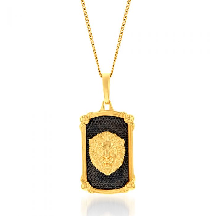 9ct Yellow Gold Lion Head On Black Rectangle Medallion Pendant– Shiels ...