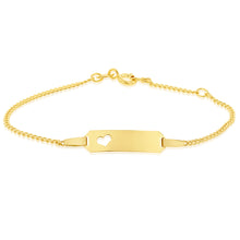 Load image into Gallery viewer, 9ct Yellow Gold Diamond Cut Curb Heart ID 15cm Baby Bracelet