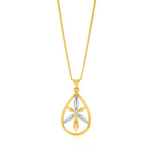 Load image into Gallery viewer, 9ct Yellow And White Gold Flower In Pear Shape Pendant