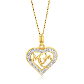 9ct Yellow Gold Crystal Heart Mum Pendant