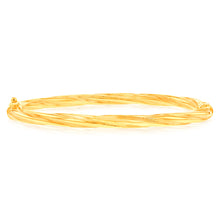Load image into Gallery viewer, 9ct Yellow Gold Twisted Tube Hinged Bangle
