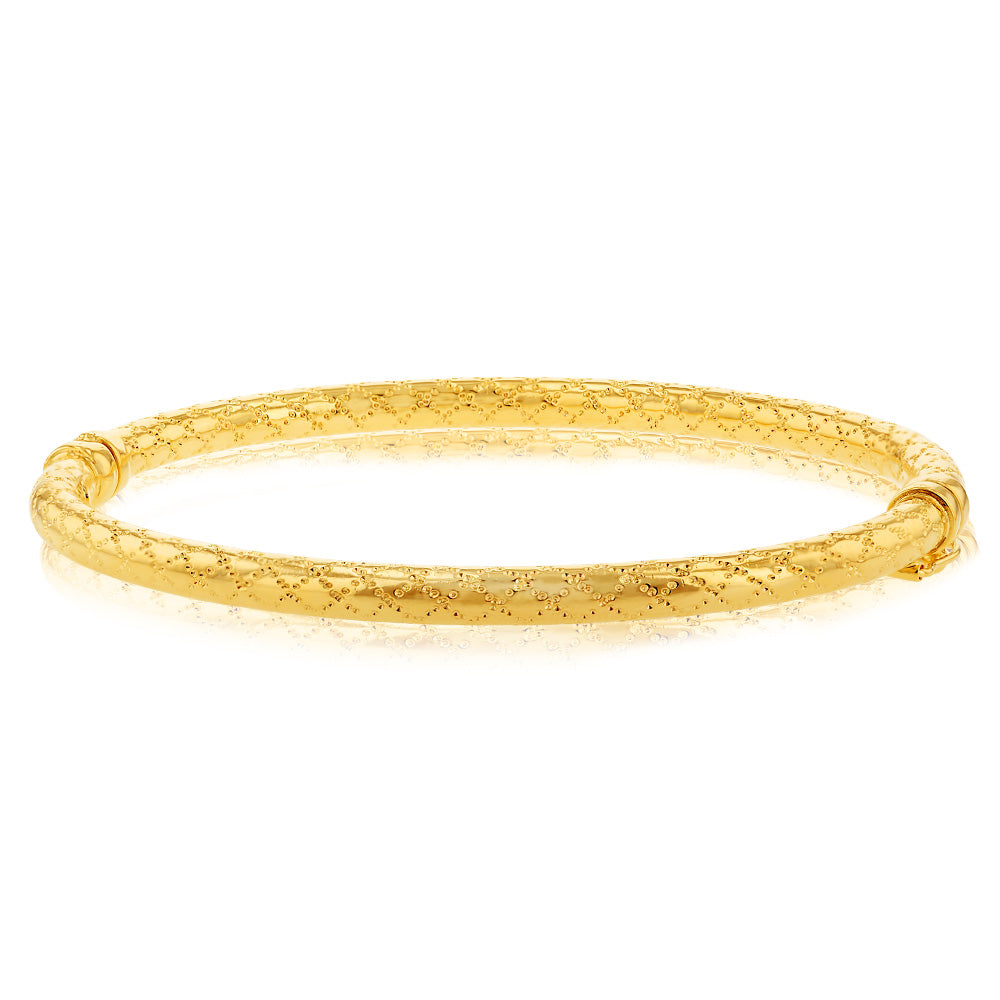 9ct Yellow Gold Patterned Hinged 50 X 60mm Round Bangle