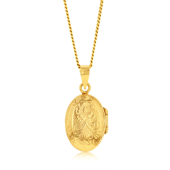 9ct Yellow Gold Engraved 13 X10mm Oval Locket