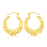 9ct Yellow Gold Patterned Creole Hoop Earrings