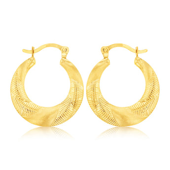 9ct Yellow Gold Patterned Creole Hoop Earrings