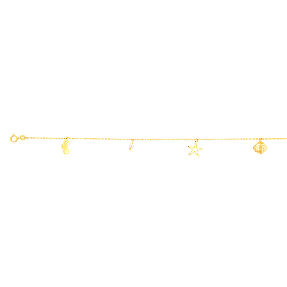 9ct Yellow Gold Pearl And Other Charms On 27cm Anklet