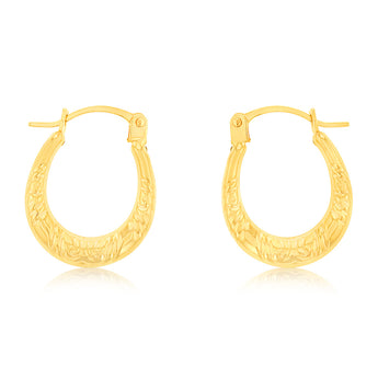 9ct Yellow Gold Crystalique Mini Creole Diamond Cut Earrings