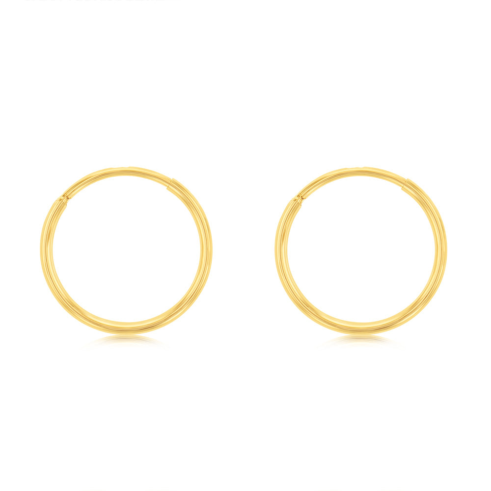 9ct Yellow Gold Plain 10mm Sleeper Earrings
