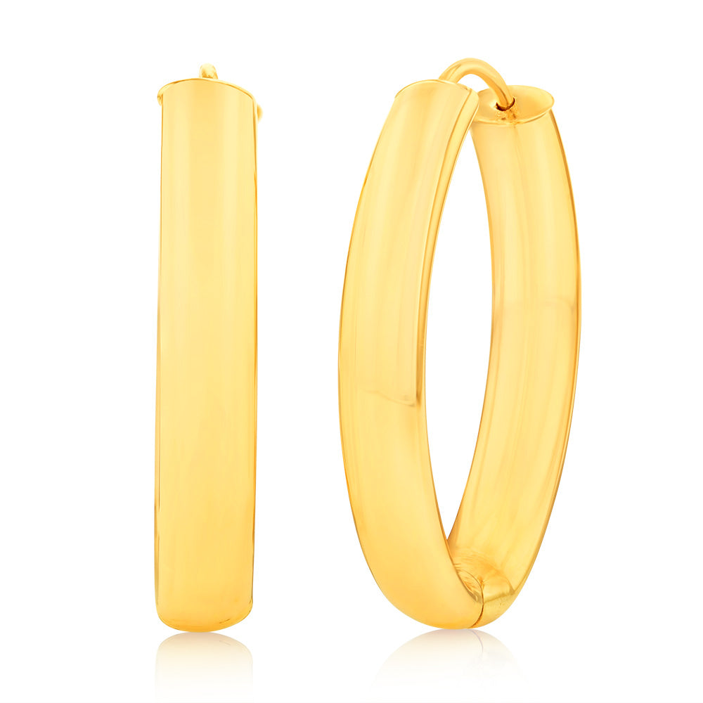 9ct Yellow Gold Diamond Cut Fancy Oval Hoop Earrings