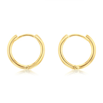 9ct Yellow Gold Dark Pink Enamel On Sleeper Hoop Earrings