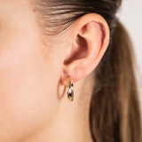9ct Yellow Gold Double Side Diamond Cut Hoop Earrings