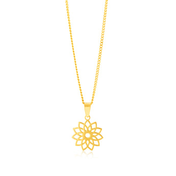 9ct Yellow Gold Tribal Flower Cut Out Pendant