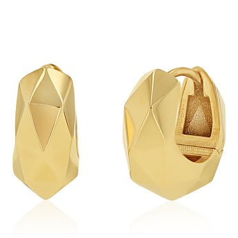 9ct Yellow Gold Geometric Pattern Huggies Hoop Earrings