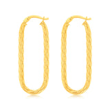 9ct Yellow Gold Twisted Elongated Hoop Earrings