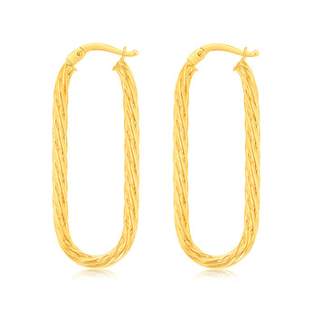 9ct Yellow Gold Twisted Elongated Hoop Earrings