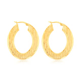 9ct Yellow Gold Double Side Textured Oval Hoop Earrings