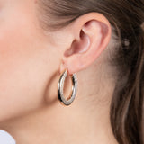 9ct Yellow Gold Double Side Textured Oval Hoop Earrings