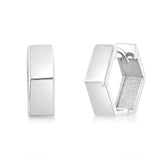 9ct White Gold Broad Geometric Huggie 11.8mm Hoop Earrings