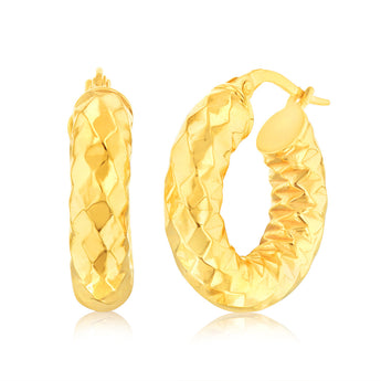 9ct Yellow Gold Fancy 10mm Hoop Earrings