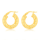 9ct Yellow Gold Fancy 10mm Hoop Earrings