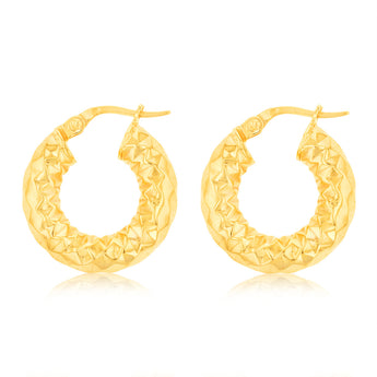 9ct Yellow Gold Fancy 10mm Hoop Earrings