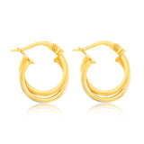 9ct Yellow and White Two-Tone Gold Elongated Hoop Earrings